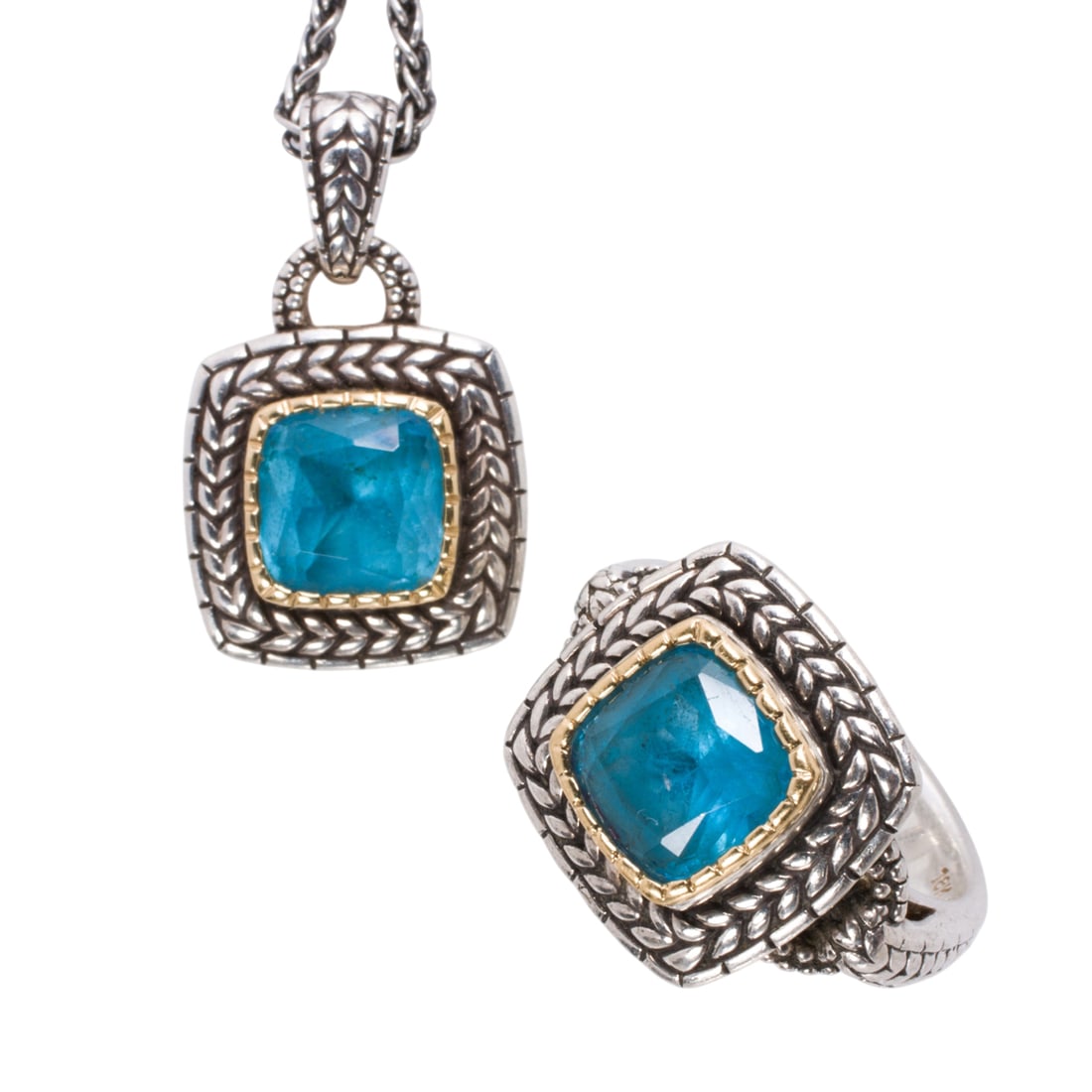 A hardstone, silver, and 18k gold pendant necklace and ring set (1 of 1)