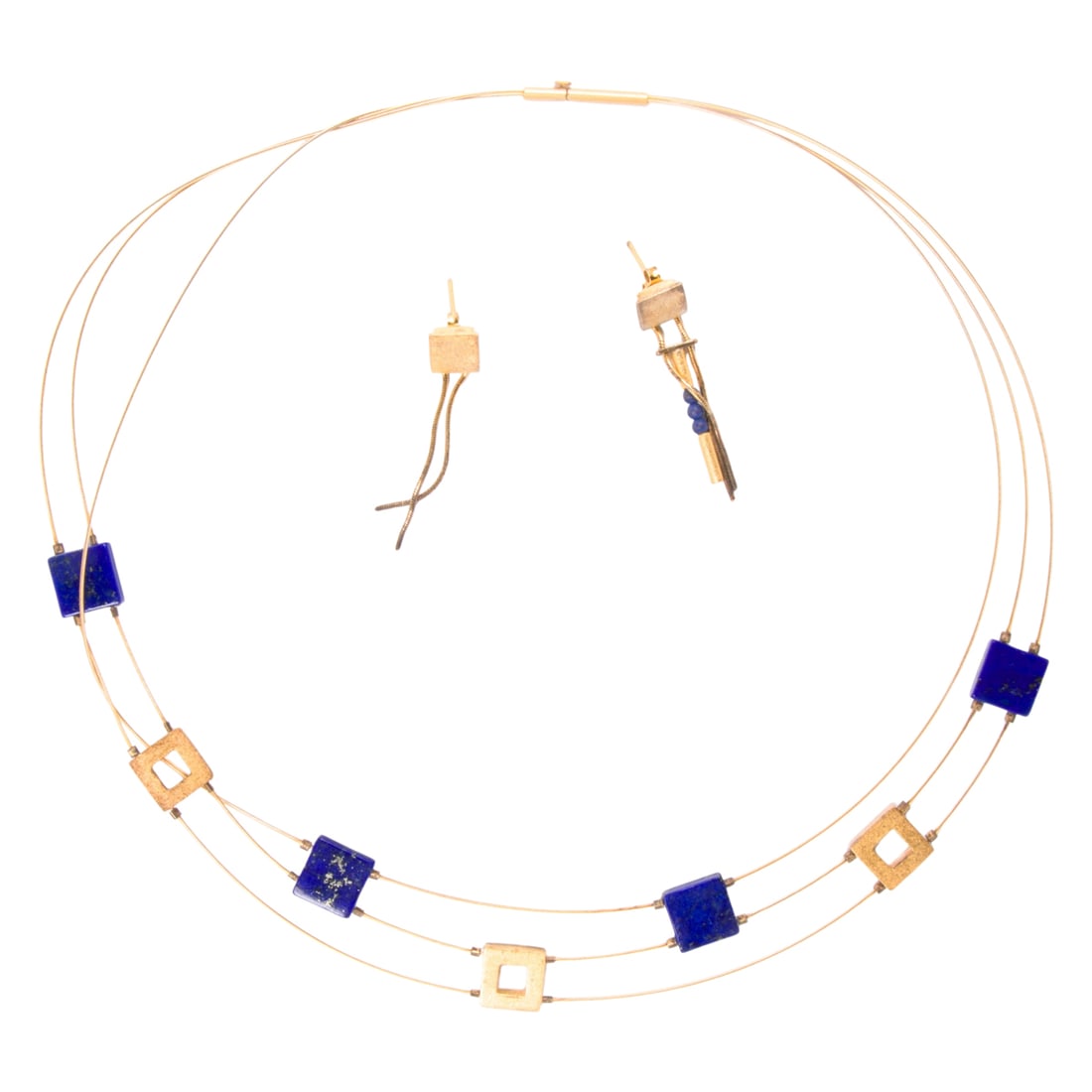 A lapis lazuli and silver necklace and earrings set (1 of 1)