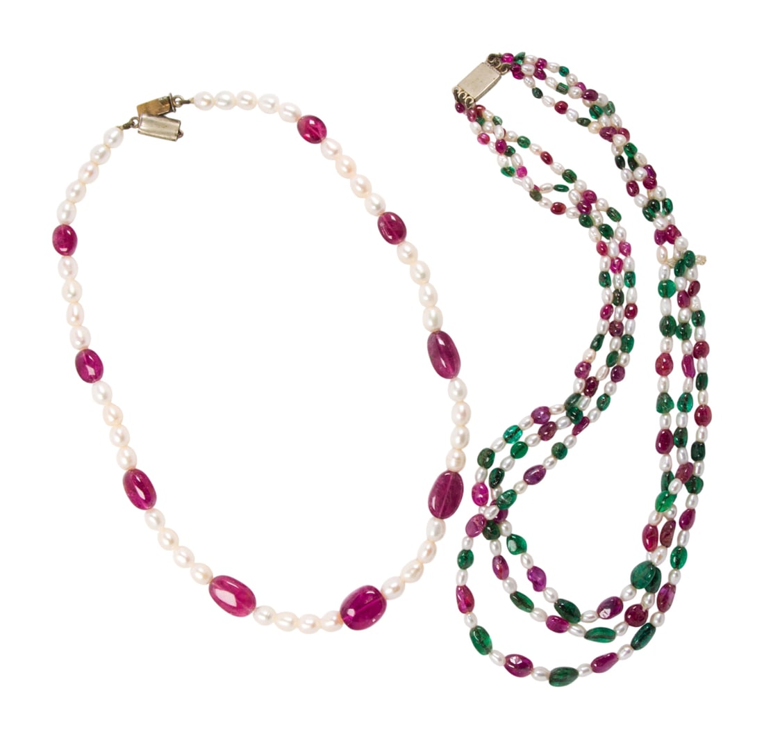 Two cultured pearl and tourmaline necklaces (1 of 1)