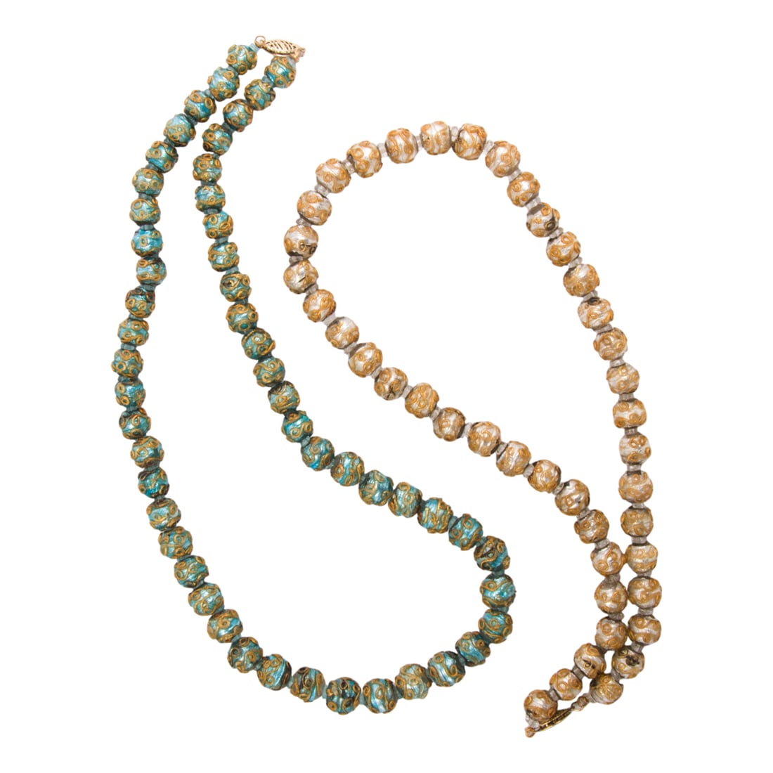Two beaded necklaces: Two beaded necklaces The necklaces strung with decorative glass beads; lengths: 20 in