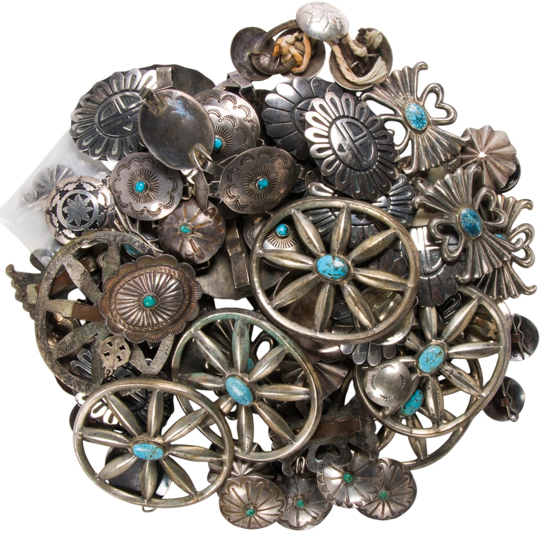 An assortment of Native American jewelry: An assortment of Native American jewelry Featuring a collection of Native American jewelry of varying materials including silver; SOLD AS IS