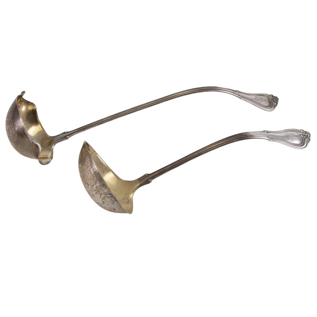 A sterling set soup ladle and punch ladle, Gorham, Norfolk: A sterling set soup ladle and punch ladle, Gorham, Norfolk, monogrammed, (12.67 oz t.) (2 items)