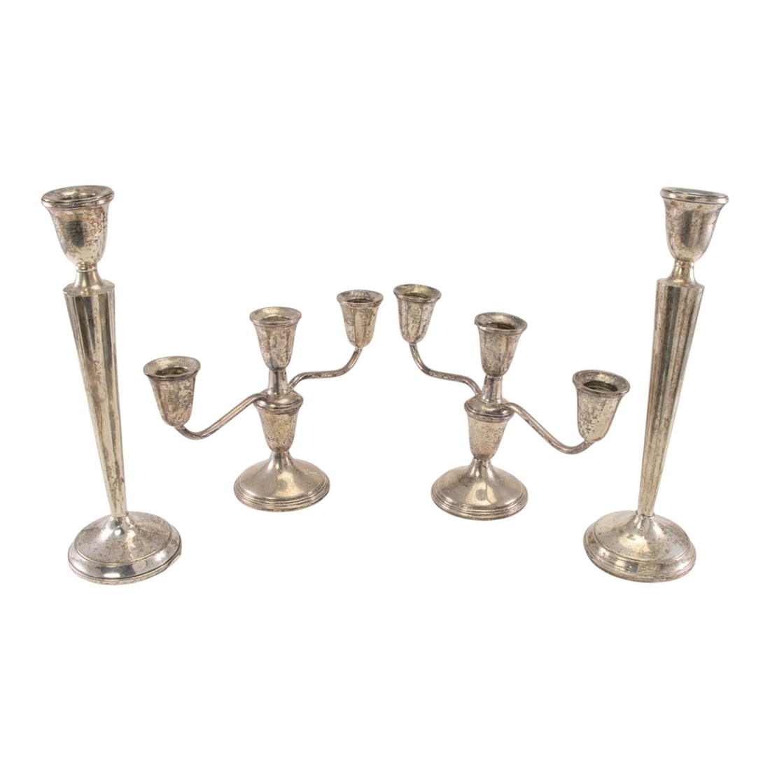 A lot of damaged sterling weighted candlesticks (1 of 2)