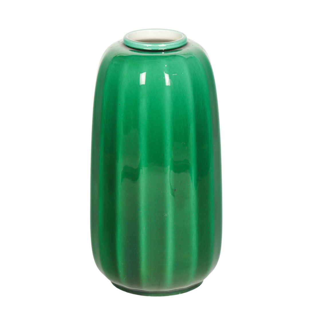 A Sevres Millet emerald green glazed earthenware vase: A Sevres Millet emerald green glazed earthenware vase, first quarter 20th century, black printed MP Sevres factory mark over 'Made in France', 11"h. Property of a private collection, Presidio