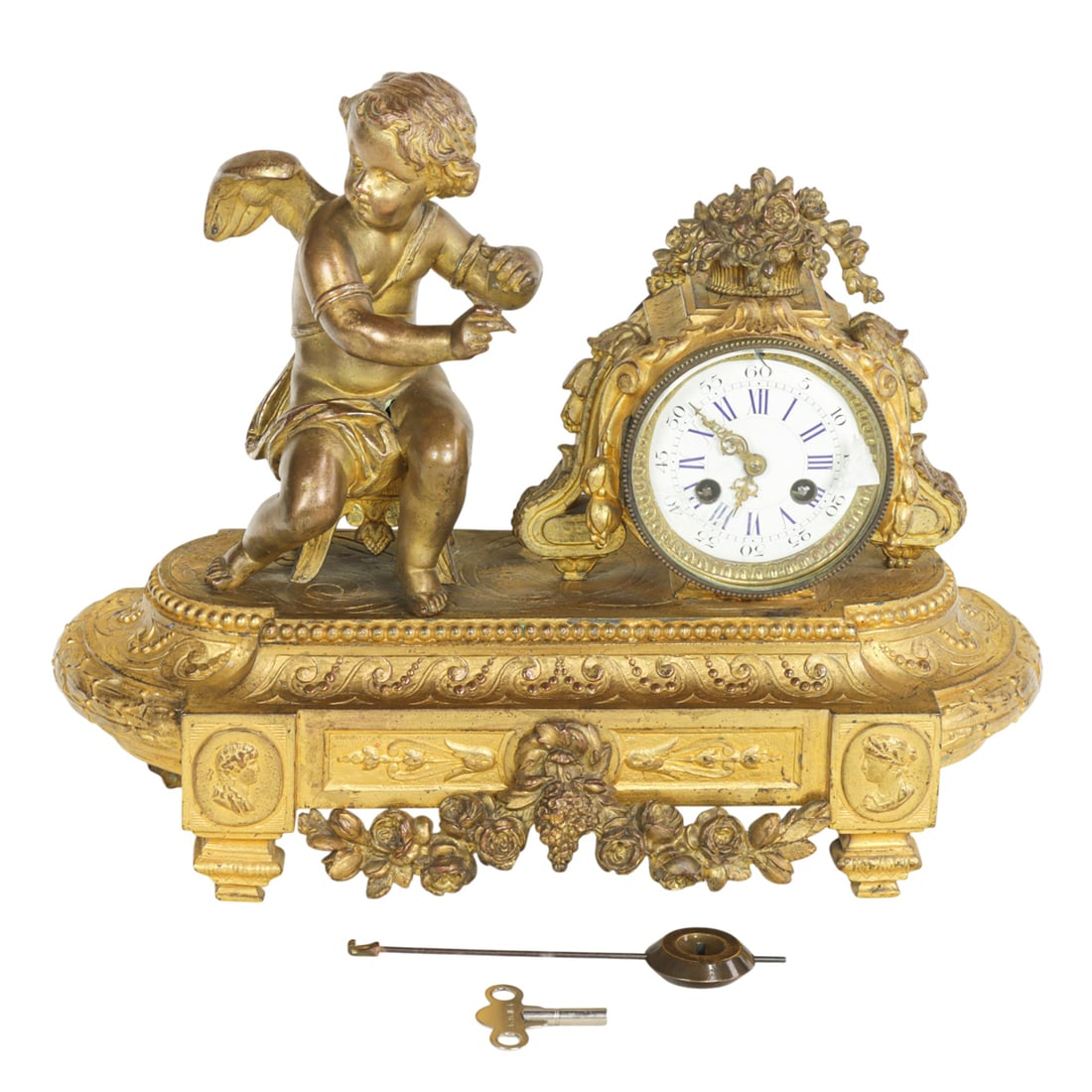 A Louis XVI style gilt metal figural mantel clock (1 of 1)