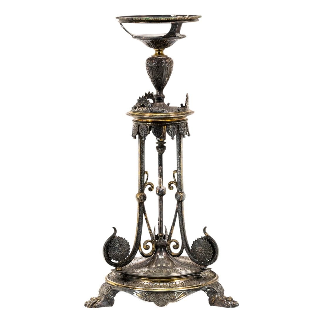 An Aesthetic Movement parcel gilt and silver plated pedestal stand (1 of 4)