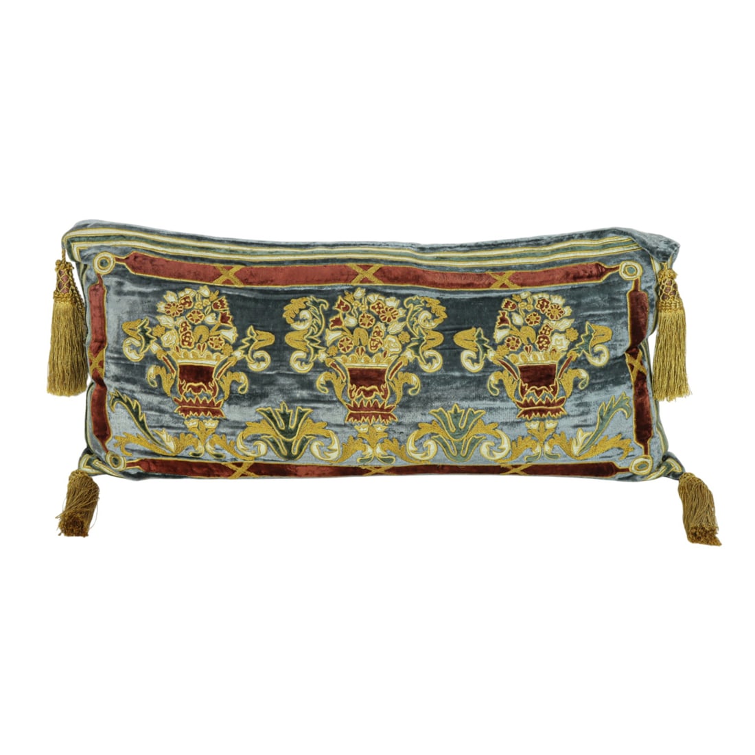 An embroidered velvet throw pillow in the Renaissance style (1 of 1)