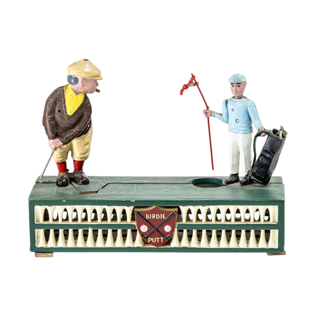 A vintage painted cast iron 'Birdie Putt' mechanical coin bank (1 of 1)