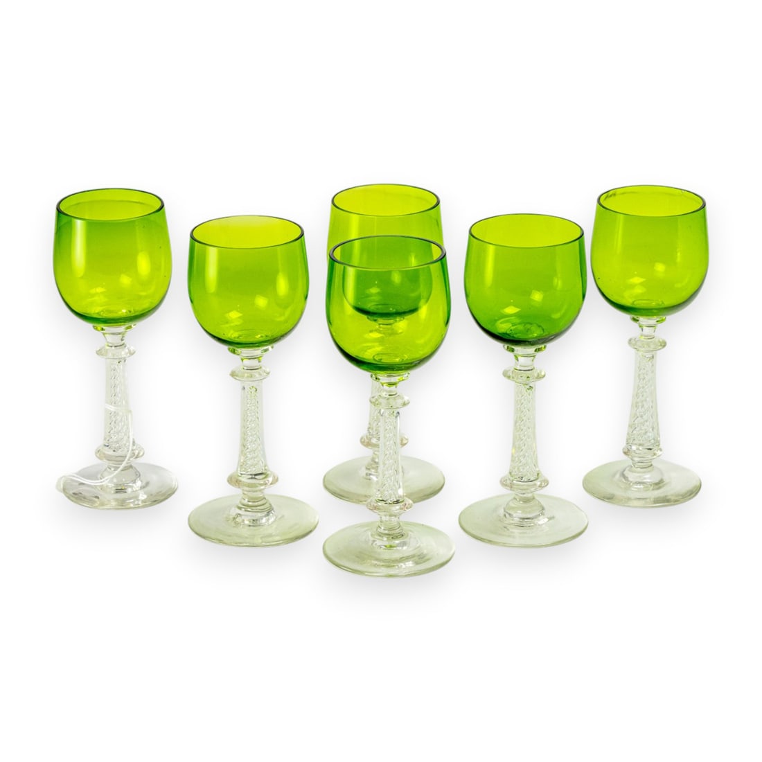 A set of six chartreuse green and clear glass airtwist wine glasses (1 of 1)