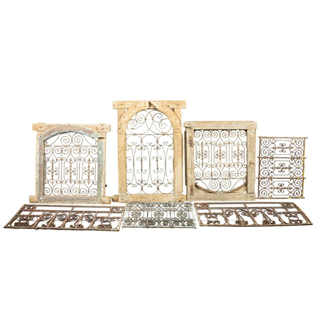Six antique iron windows