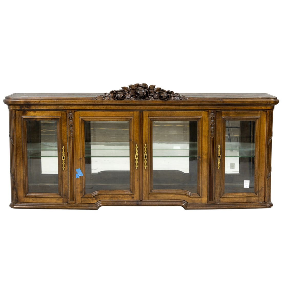 A vintage illuminated upper cabinet in the Neoclassical taste: A vintage illuminated upper cabinet in the Neoclassical taste, 29.5"h x 64"w x 14.5"d
