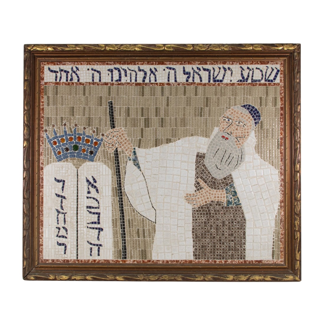 A large Judaica mosaic panel of Moses and The Ten Commandments (1 of 2)