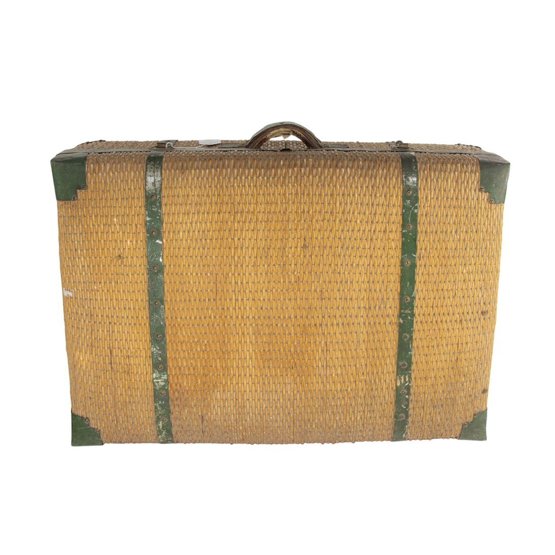 A Chinese metal bound rattan trunk