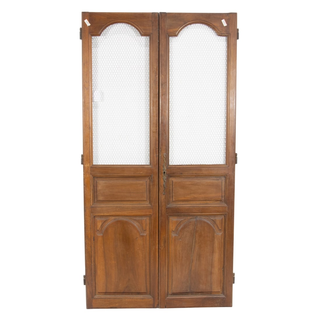 A pair of French Provincial cabinet doors with wire mesh panels (1 of 1)