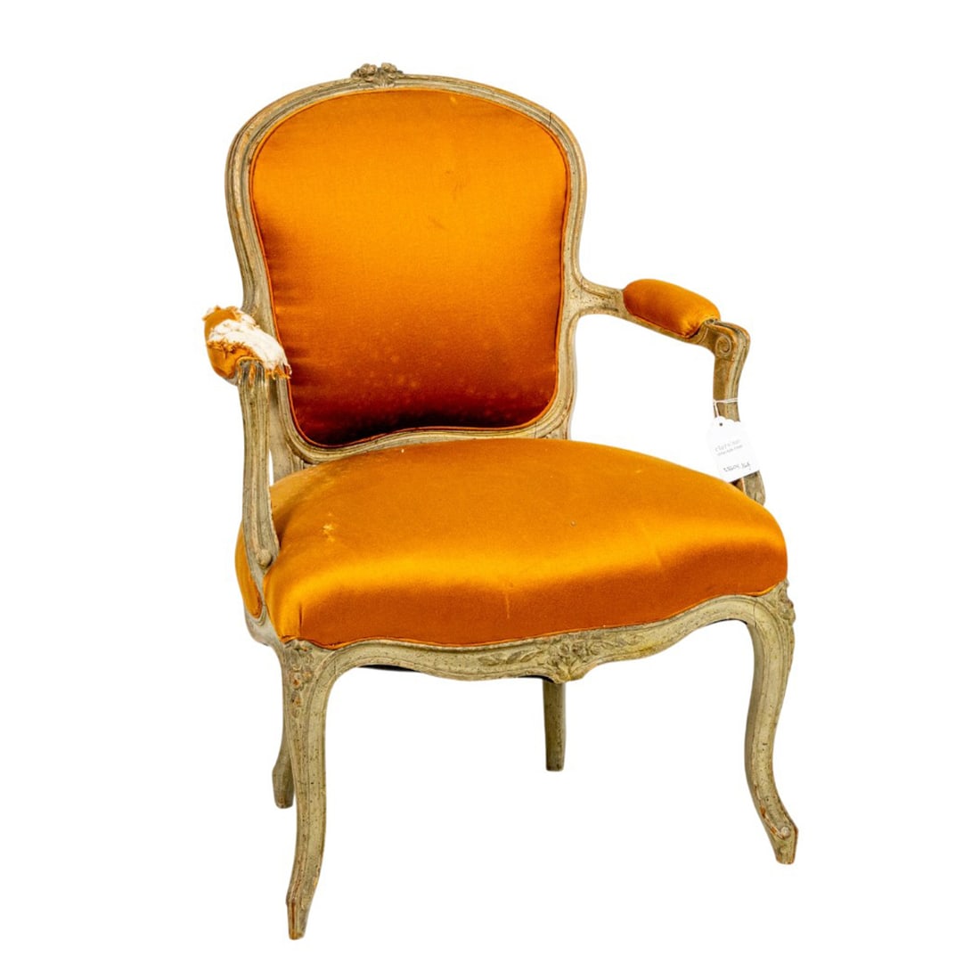 A Louis XV style armchair: A Louis XV style armchair, 34"h x 23.5"w x 23.5"d (overall); 18.5"h x 18"d (seat)