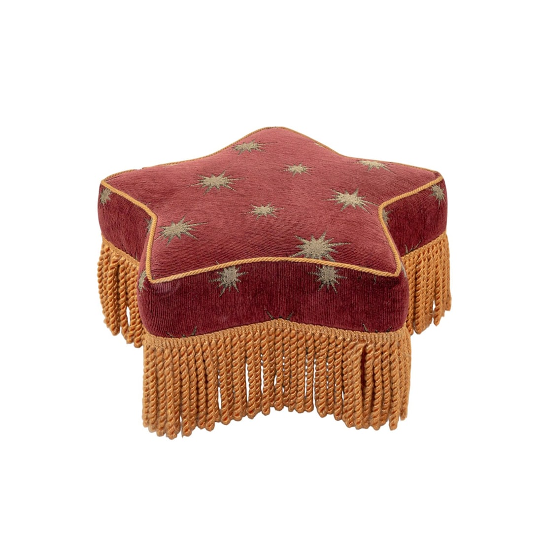 A chenille upholstered star shaped foot stool: A chenille upholstered star shaped foot stool, 9"h x 17"dia