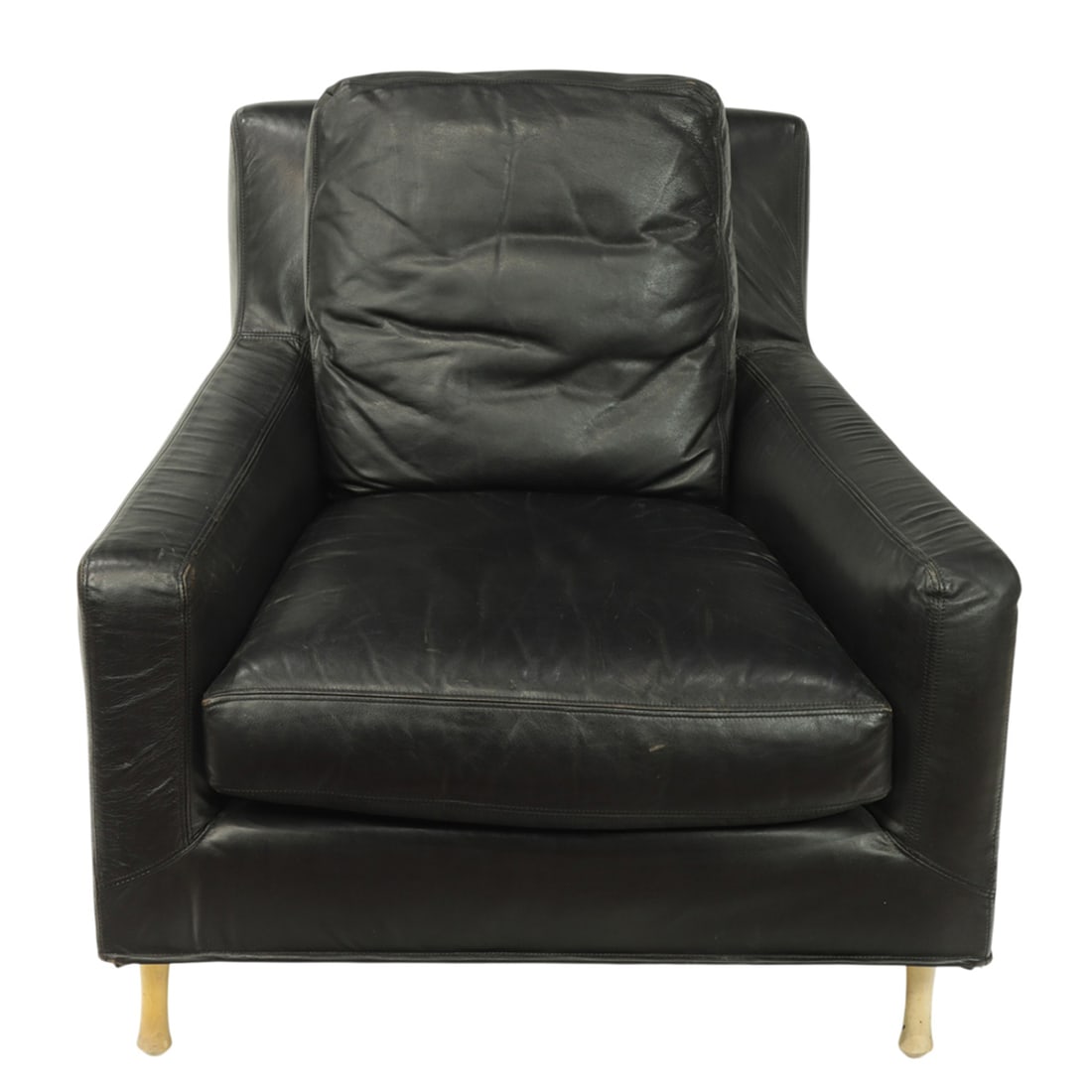 A contemporary black leather club chair: A contemporary black leather club chair, 32.5"h x 36"w x 37"d; 19"h (seat)