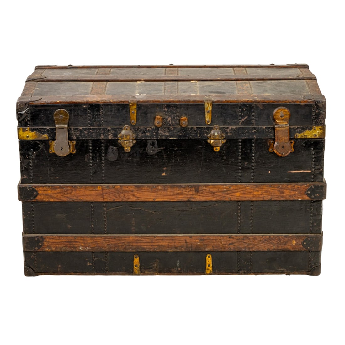 An American wood and metal bound steamer trunk (1 of 2)