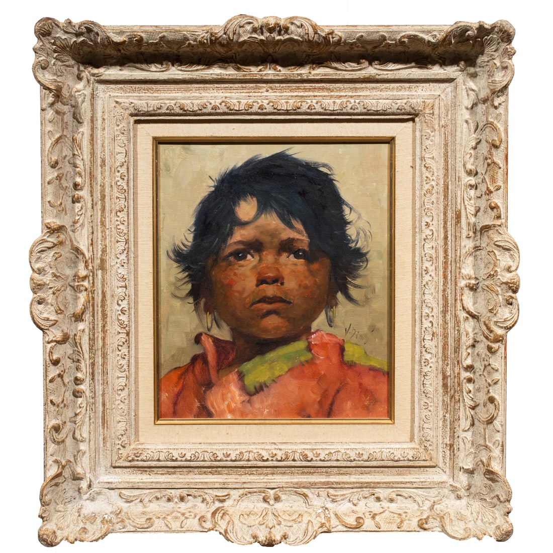 Painting, V. Dias: V. Dias (Portugeuse, 20th century), "Arabella," oil on canvas, signed lower right, titled verso, overall (with frame): 21"h x 19.5"w