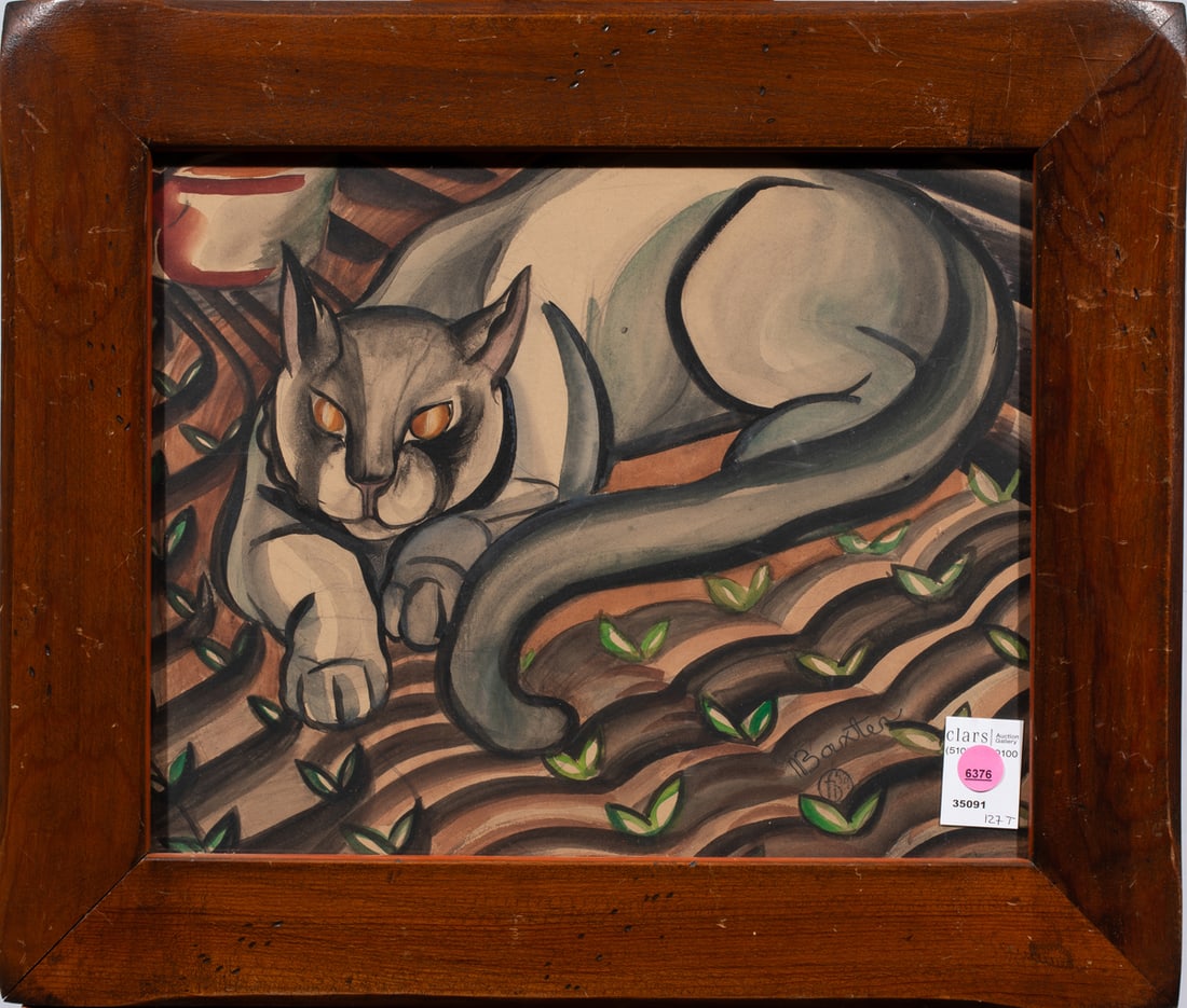Work on paper, Francis C. Baxter: Francis C. Baxter (American, 20th century), Gray Cat, watercolor, signed lower right, overall (with frame): 16.25"h x 19.25"w
