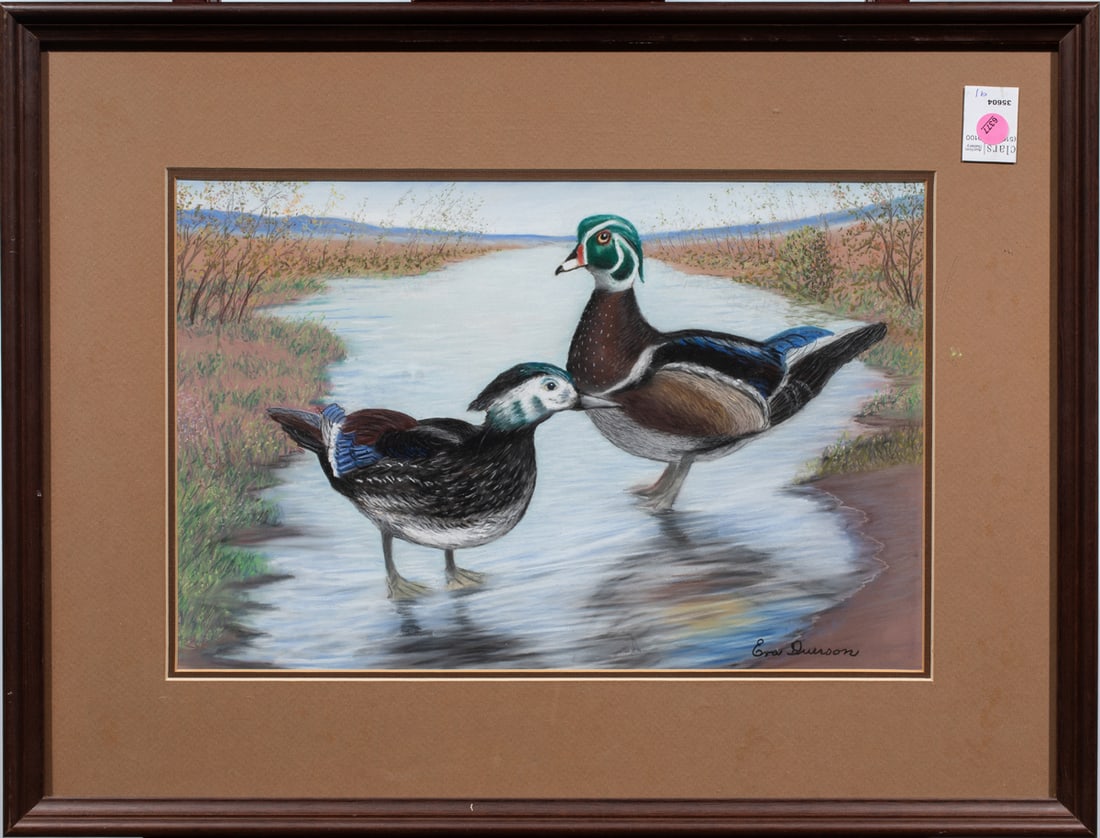 Work on paper, Eva Duerson: Eva Duerson (American, 20th century), Two Ducks, pastel on paper, signed lower right, overall (with frame): 19.5"h x 25.5"w