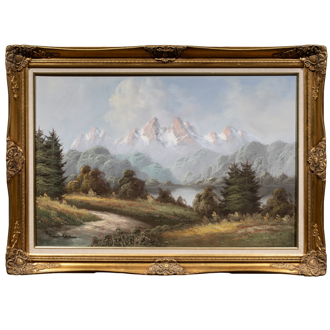 Painting, American School (20th century): American School (20th century), Mountain View, oil on canvas, signed indistinctly lower left, overall (with frame): 31"h x 43"w