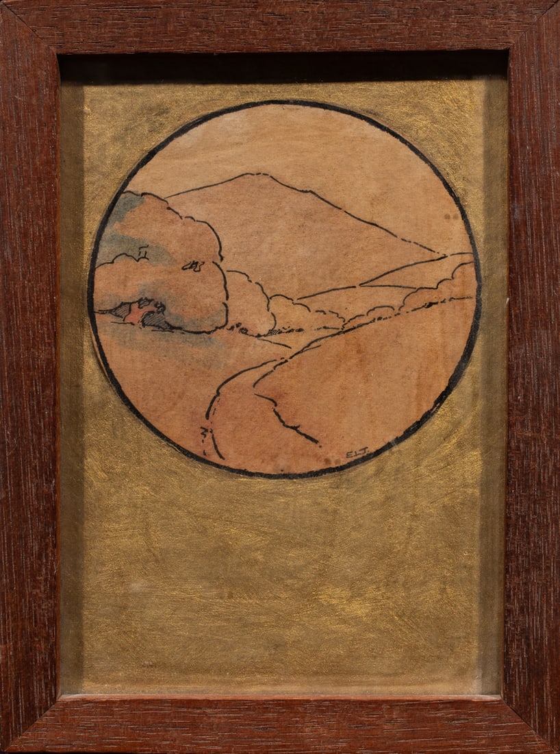 Work on paper, Eleanor Louis Treat: Eleanor Louis Treat (American, 1861-1943), Mount Tamalpais, 1905, colored pen and ink on paper, initialed lower right, overall (with frame): 6.75"h x 5"w. Note: Treat was the cofounder of the first wo