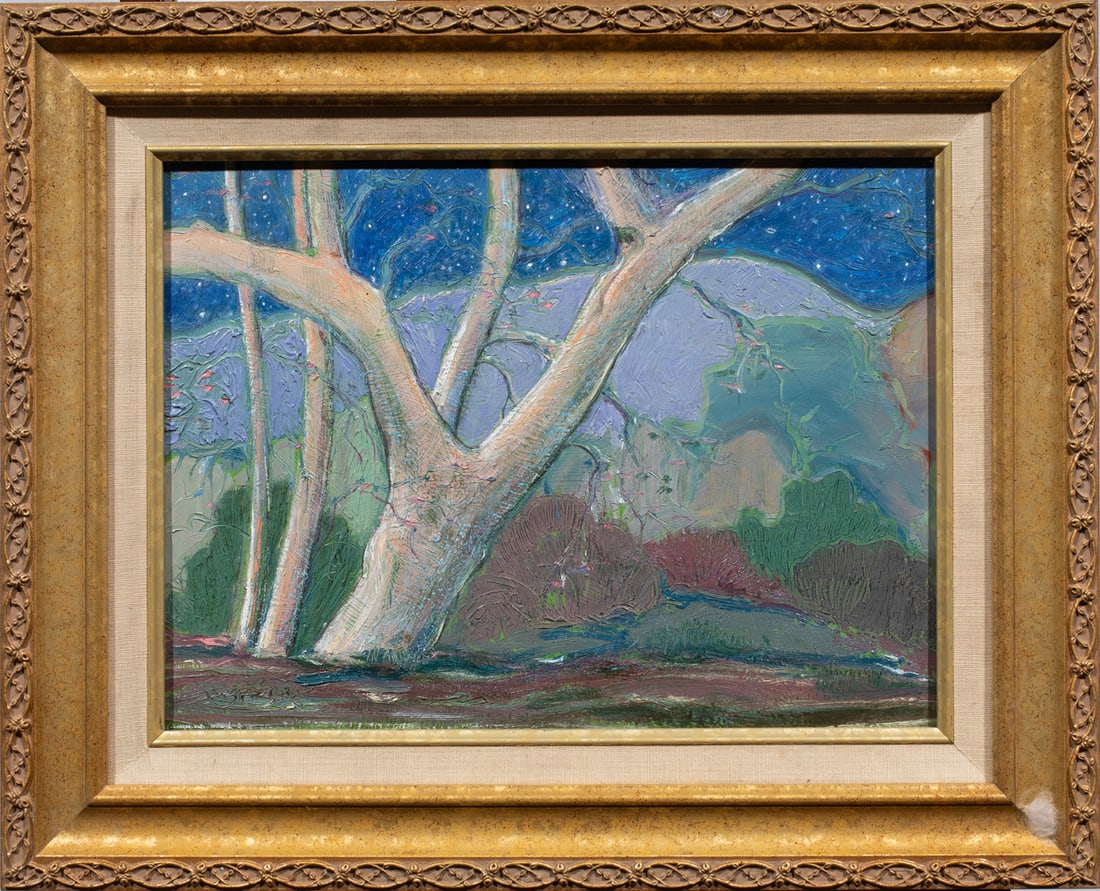 Painting, Don Burgess: Don Burgess (American, 1947-2018), "Night in Malibu," oil on board, signed lower left, titled to artist studio label verso, overall (with frame): 17.75"h x 21.75"w