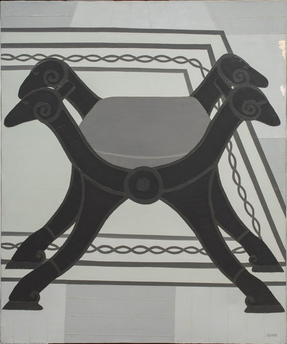 Painting, American School (20th century): American School (20th century), "Regency Rams," oil on canvas, signed "Wehmer" lower right and titled verso (stretcher), canvas (unframed): 36"h x 30"w