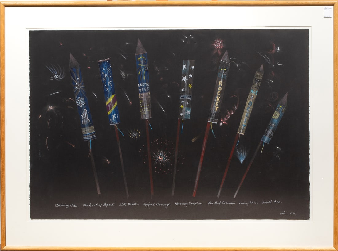 Work on paper, American School (20th century): American School (20th century), "Fourth of July," 1986, pastel on paper, signed "Sutor" and dated lower right, overall (with frame): 39.75"h x 54"w