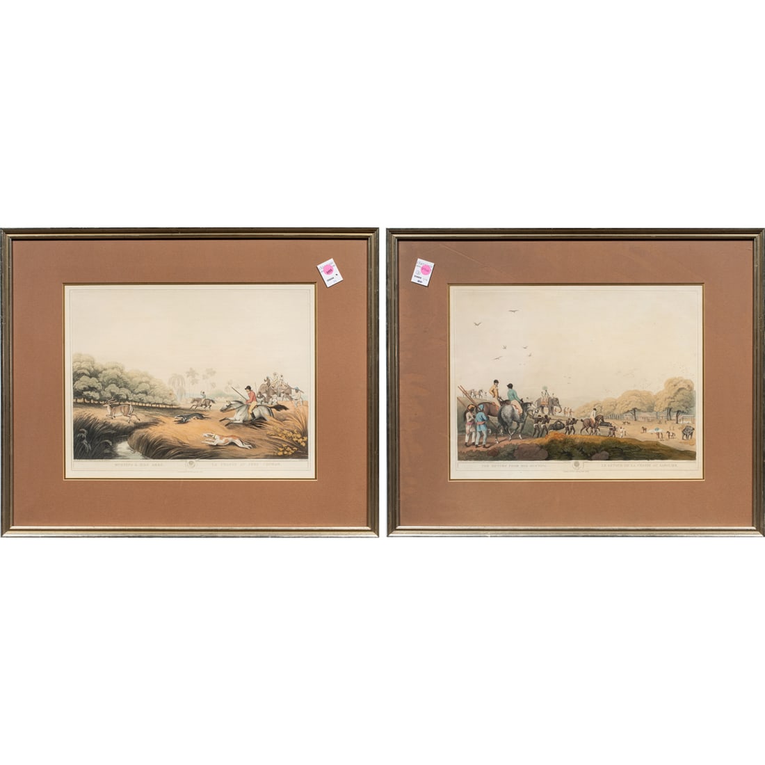 Prints, British School (19th/20th century): (lot of 2) British School (19th/20th century), Hog Hunting Scenes, lithographs, overall (with frame, for each): 22.5"h x 27.5"w