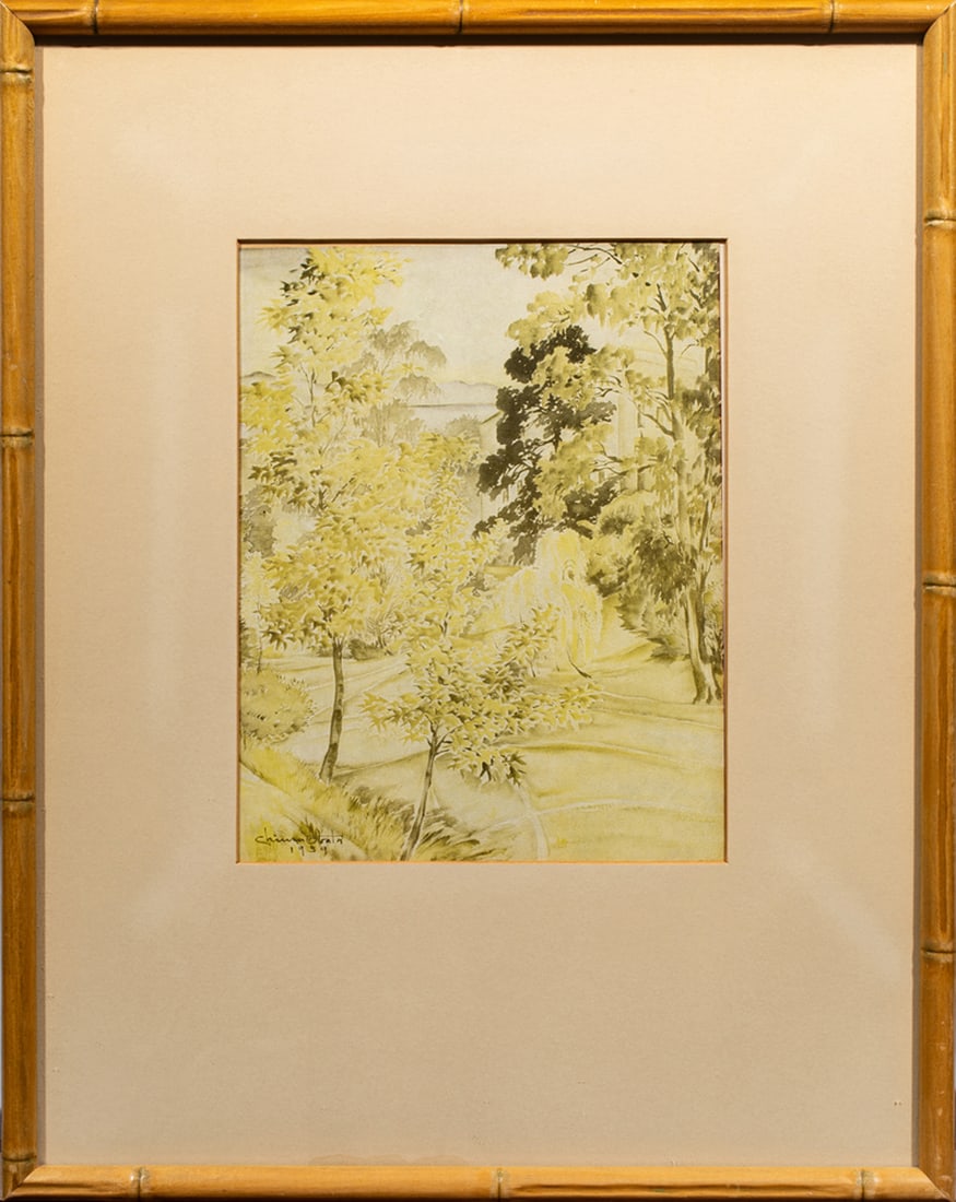 Print, After Chiura Obata: After Chiura Obata (American/Japanese, 1885-1975), "Old Botanical Garden, Early Autumn (1939)," offset print, overall (with frame): 16"h x 12.75"w