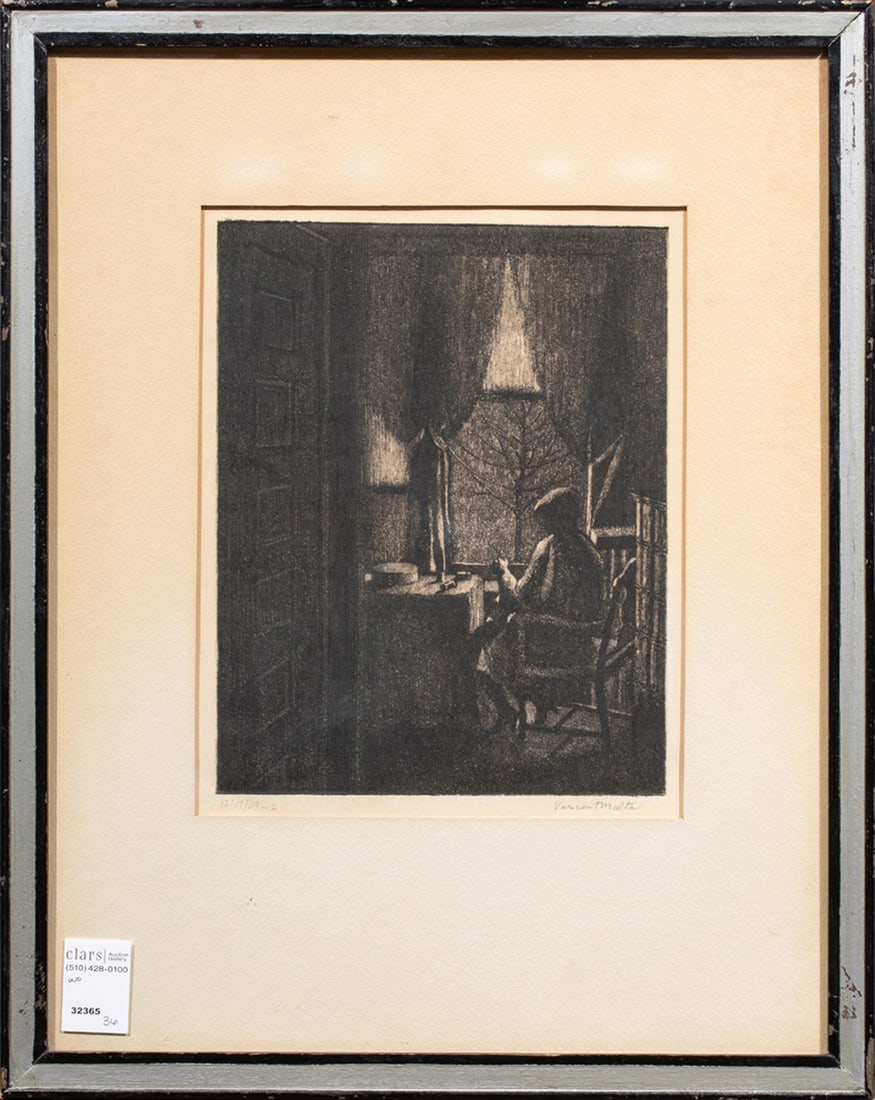 Print, Vincent Malta: Vincent Malta (American, b. 1922), Untitled (At His Desk), 1969, etching, pencil signed lower right, dated lower left, overall (with frame): 20.5"h x 16.5"w