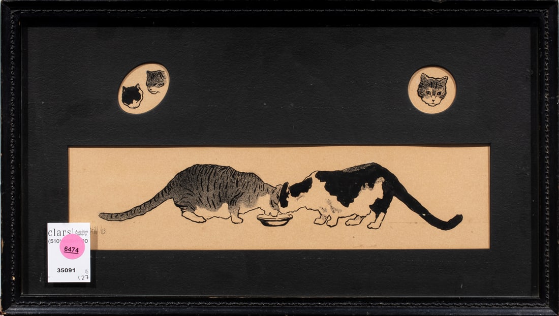Print, American School (20th century): American School (20th century), Untitled (Cats), lithograph, signed "Guptill" and dated 1903 in plate lower left, overall (with frame): 9.5"h x 16.25"w
