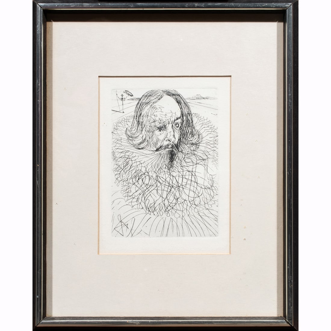 Print, After Salvador Dali: After Salvador Dali (Spanish, 1904-1989), Cervantes, etching, signed in plate, overall (with frame): 15.25"h x 12.25"w