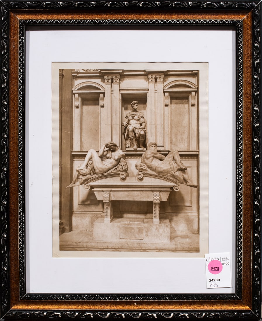 Photograph, Italian School (19th/20th century): Italian School (19th/20th century), Michelangelo's Florentine Tomb of Guiliano Medici, sepia-toned gelatin silver print, overall (with frame): 16"h x 13"w