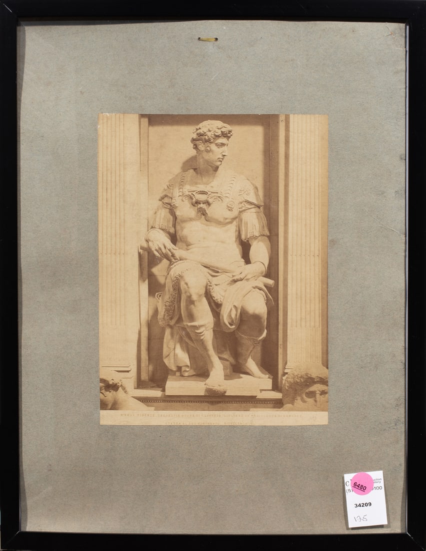 Photograph, Italian School (19th/20th century): Italian School (19th/20th century), Florentine Tomb of Guiliano Medici by Michelangelo, sepia-toned gelatin silver print, overall (with frame): 18"h x 13.75"w