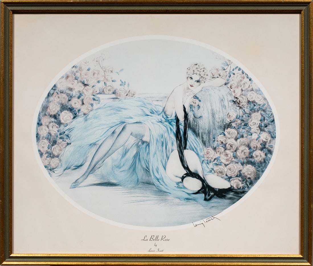 Print, Louis Icart: Louis Icart (French, 1888-1950), "La Belle Rose," offset print, overall (with frame): 23"h x 27"w