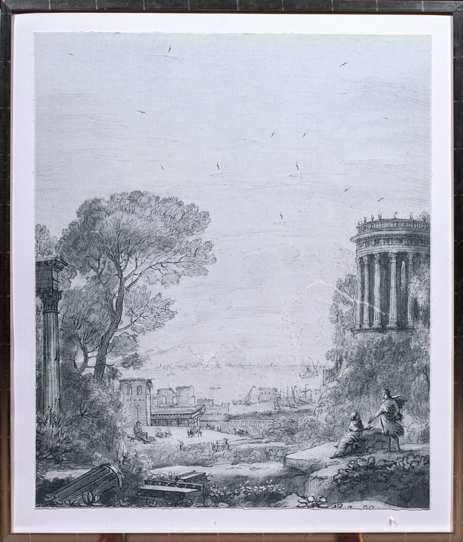 Print, After Claude Lorrain: After Claude Lorrain (French, c. 1604-1682), Coast Scene with Apollo and the Cumean Sibyl, offset lithograph, overall (with frame): 41.25"h x 35.25"w