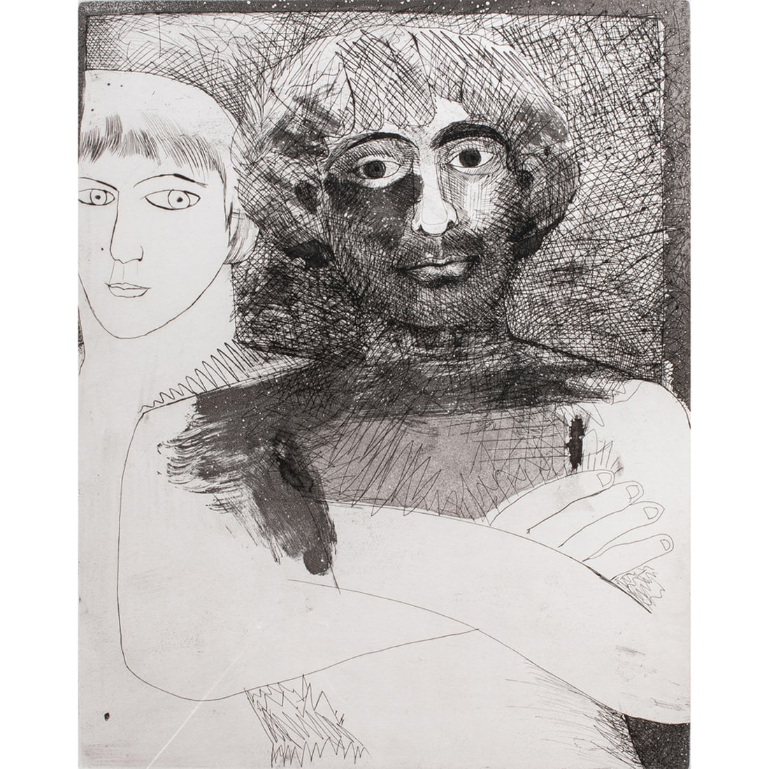 Print, Barbara Leventhal Stern: Barbara Leventhal Stern (American, 1948-2009), "Young Acrobats," 1999, black and white hardground and aquatint with drypoint, pencil signed and dated lower right, titled lower center, edition Artists 