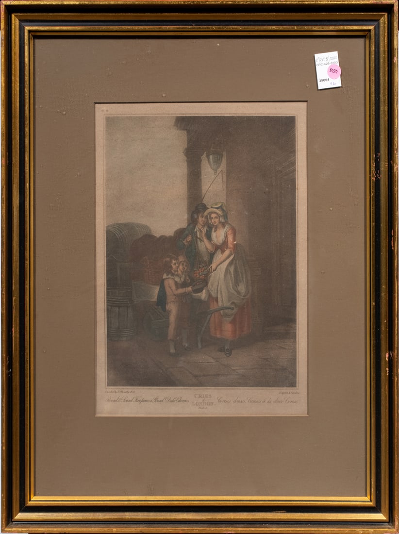 Print, After Francis Wheatley: After Francis Wheatley (British, 1747-1801), "Round and Sound, Five Pence a Pound Duke Cherries" from "Cries of London" Series, 19th century, lithograph, overall (with frame): 26"h x 21.5"w