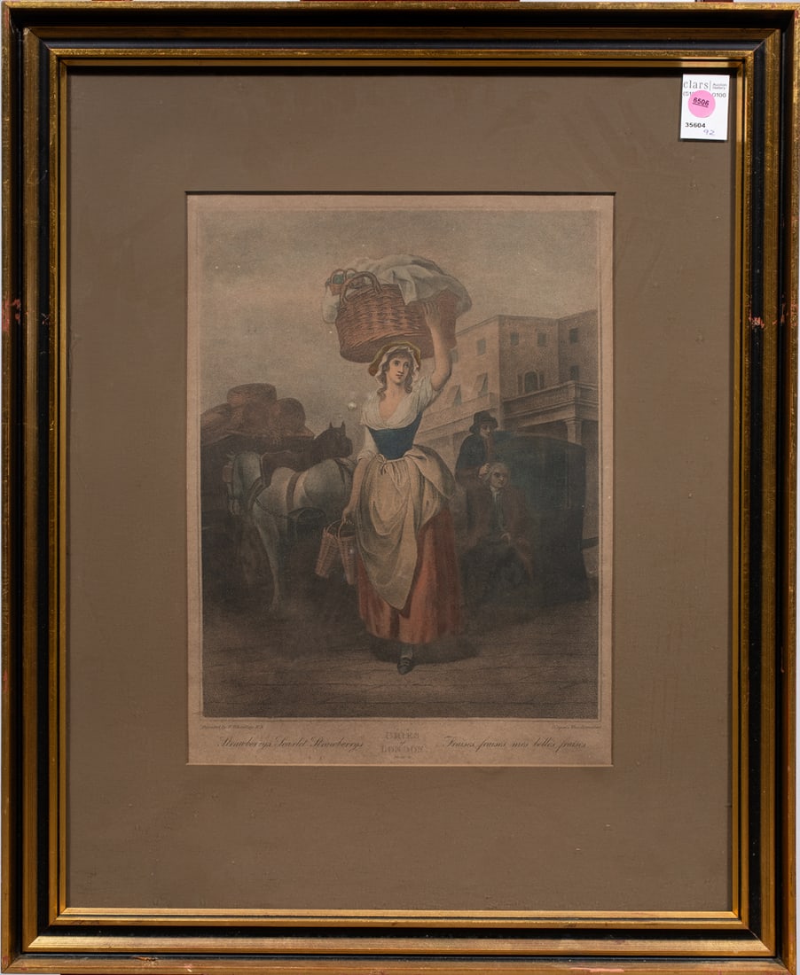 Print, After Francis Wheatley: After Francis Wheatley (British, 1747-1801), "Strawberries, Scarlet Strawberries" from "Cries of London" Series, 19th century, lithograph, overall (with frame): 26"h x 21.5"w