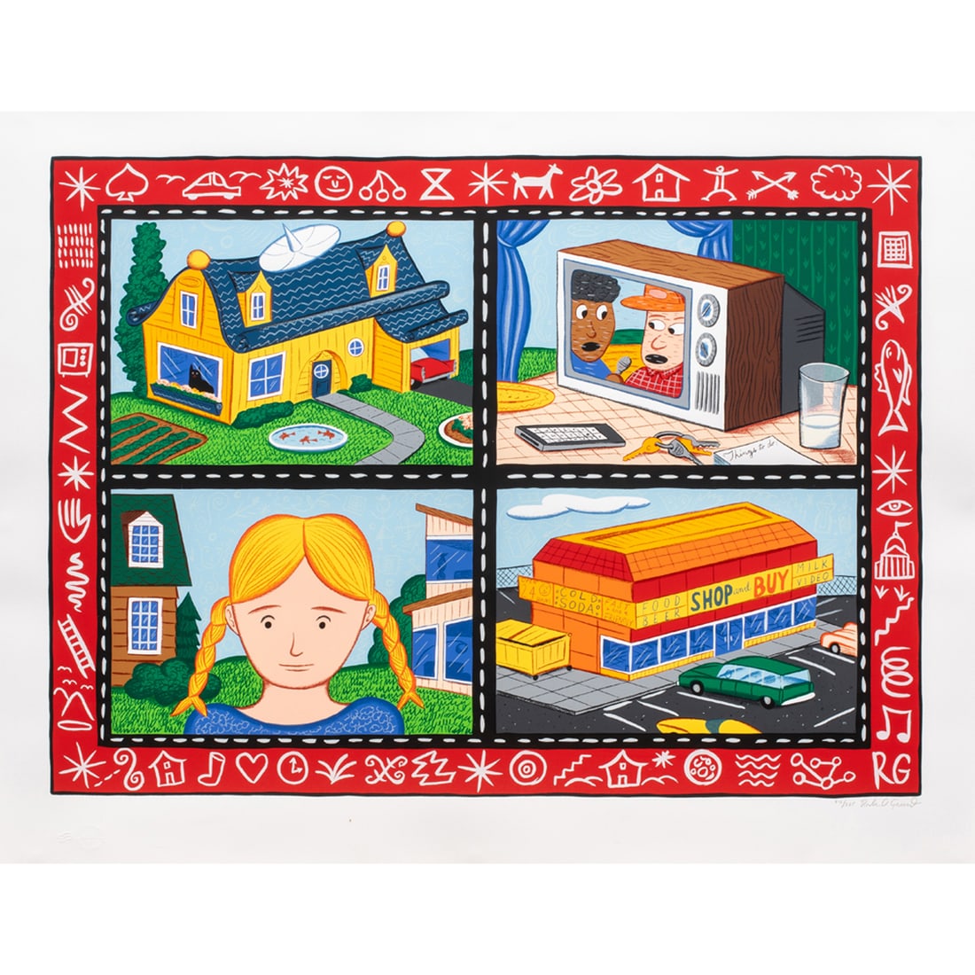 Print, Rodney Greenblat: Rodney Greenblat (American, b. 1960), "Christina's World," screenprint, pencil signed lower right, edition 213/225, image: 27"h x 37"w, sheet: 33"h x 42"w, overall (with frame): 39"h x 48"w,