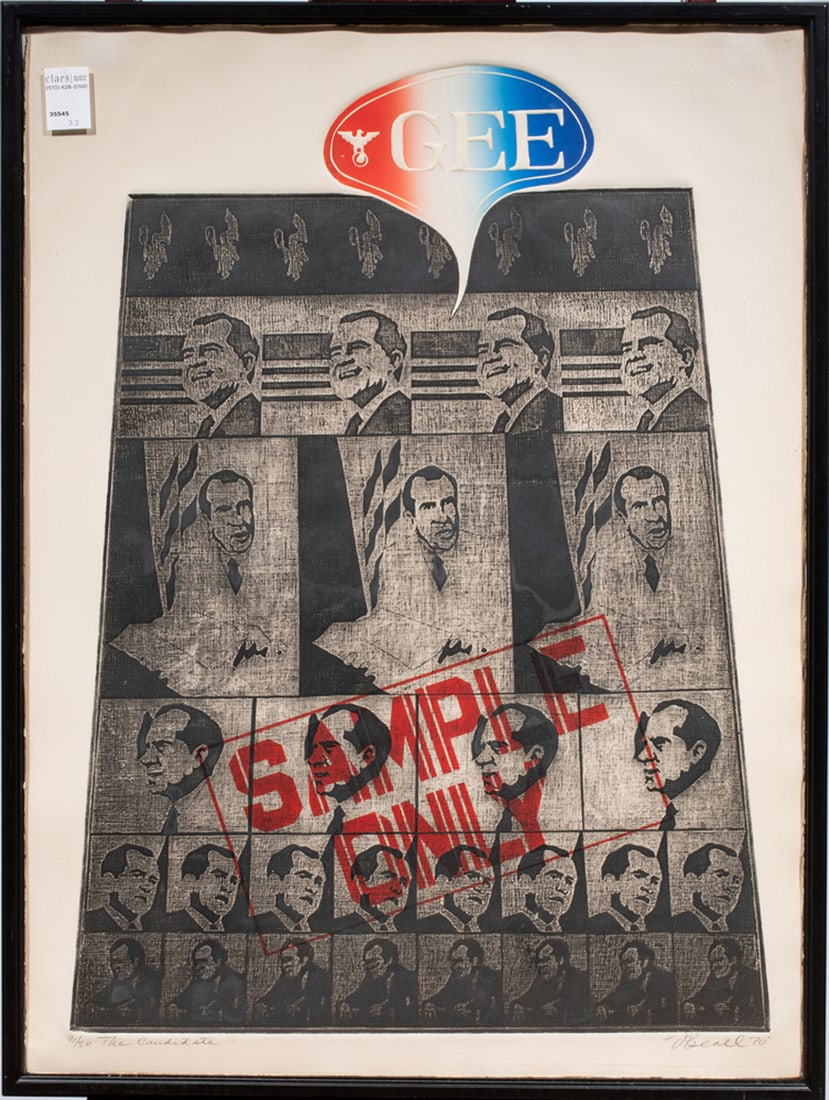 Print, Dennis Beall: Dennis Beall (American, b. 1949), "The Candidate," 1970, lithograph with intaglio, pencil signed and dated lower right, titled lower left, edition 3/20, overall (with frame): 31.25"h x 23.5"w