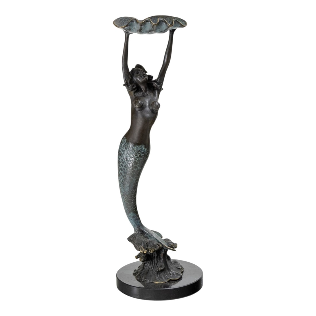 Sculpture, Indian School (20th century): Indian School (20th century), Mermaid, bronze sculpture, monogrammed with studio logo verso, overall: 15"h x 4.75"w x 4.75"d