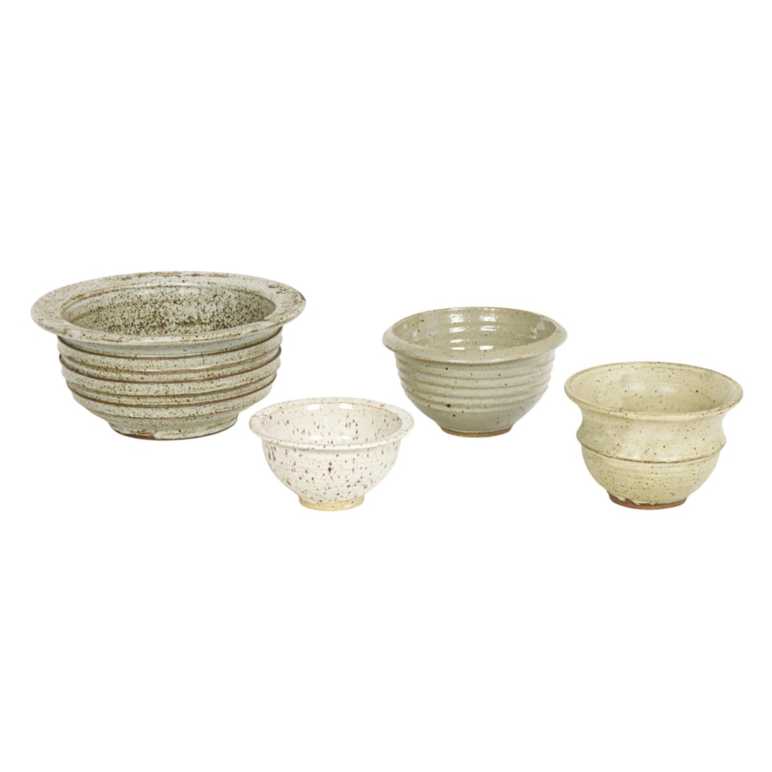 Ceramic Bowls, American School (20th century): (lot of 4) American School (20th century), Speckled Gray Bowls, ceramic vessels, each unsigned, overall (for largest): 4.25"h x 9"w x 9"d. Provenance: Property from the Private Collection of Viola