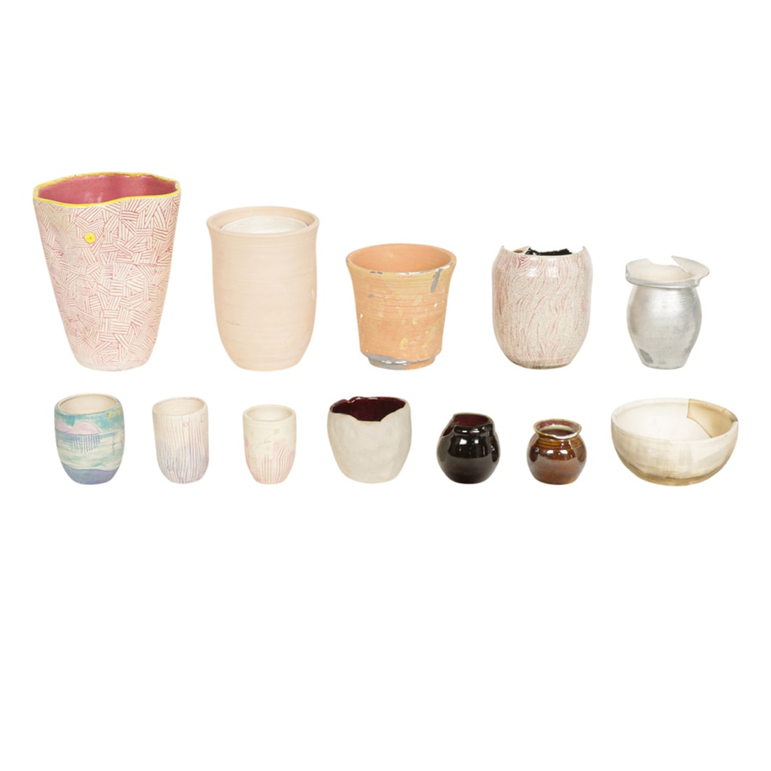 Ceramic Vessels, Johanna Gustafson: (lot of 12) Johanna Gustafson (American, 20th century), Small Vessels, assorted ceramic vessels, some signed beneath, overall (for largest): 6"h x 5"w x 4.5"d. Provenance: Property from the Private