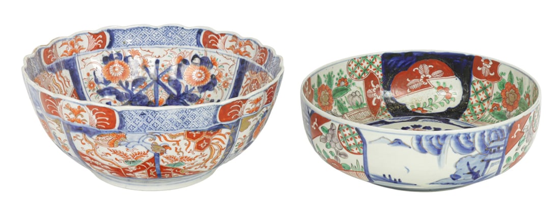 (lot of 2) Japanese Imari punch bowls: (lot of 2) Japanese Imari punch bowls. 19th century, 11" and 12" wide.