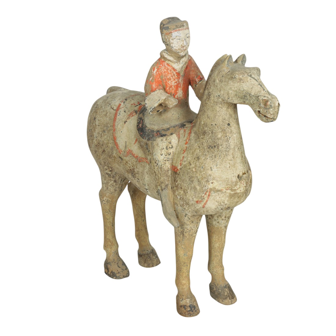 A Chinese painted pottery equestrian figure