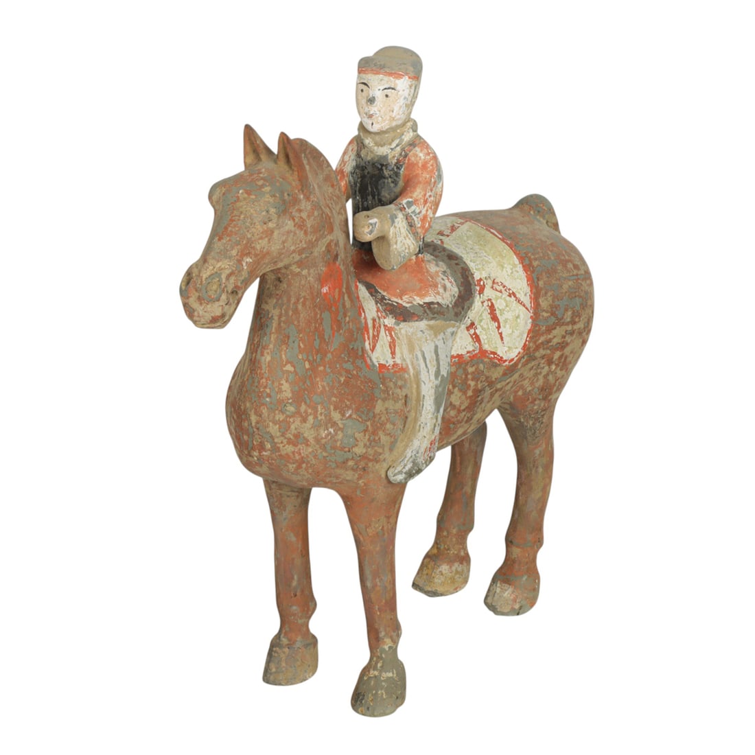 A Chinese painted pottery equestrian figure